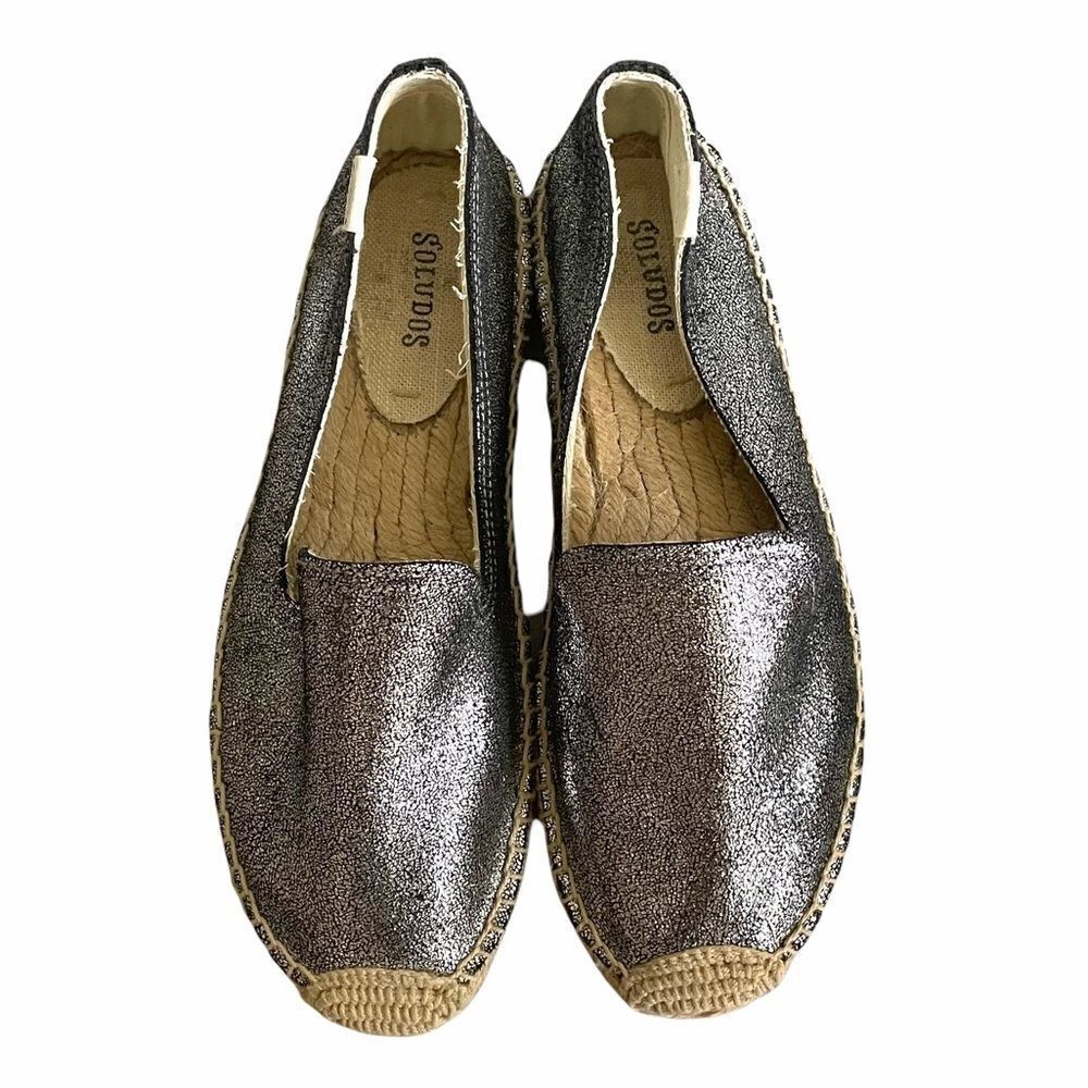 SOLUDOS Glitter Leather Slip-On Smoking Slippers Platform Espadrilles Shoes 7.5